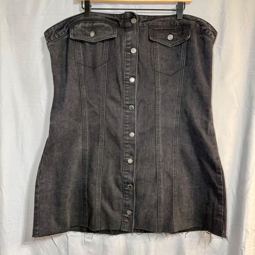 PrettyLittleThing Plus Black Denim Corset Button Up Bodycon Dress US/16 UK/20 - Picture 3 of 11